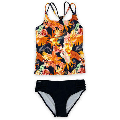 M.I.D - Maillot 2 pièces tropical noir 13-14 ans