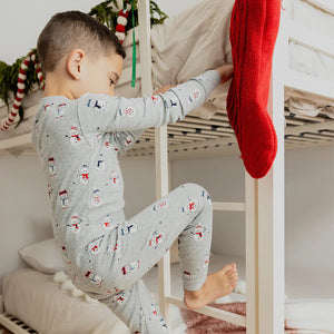 Petit lem - Ensemble pyjama gris chiné à imprimé de bonhommes de neige sur patins