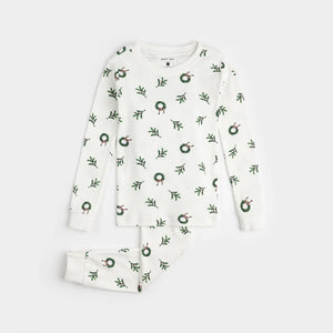 Petit lem - Ensemble pyjama blanc cassé à imprimé de couronnes de Noël