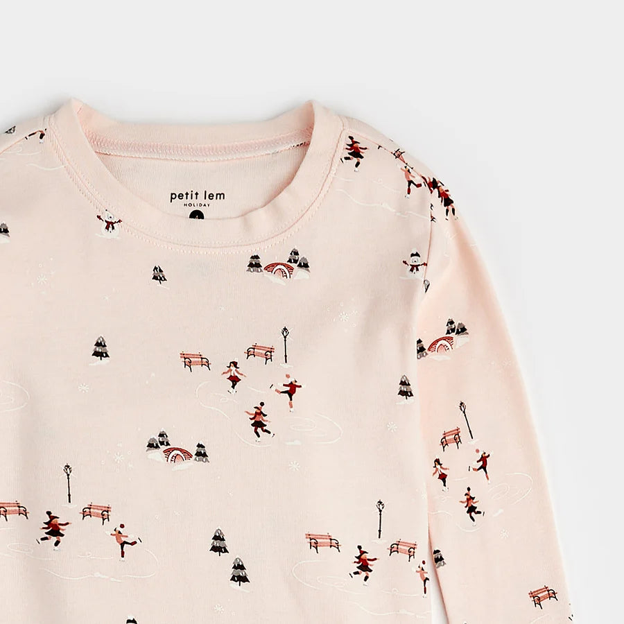 Petit lem - Ensemble pyjama rose pivoine à imprimé «Patinoire»