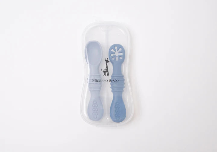 Micasso & co - Les cuillères d'apprentissage en silicone pour bébé, ensemble de 2