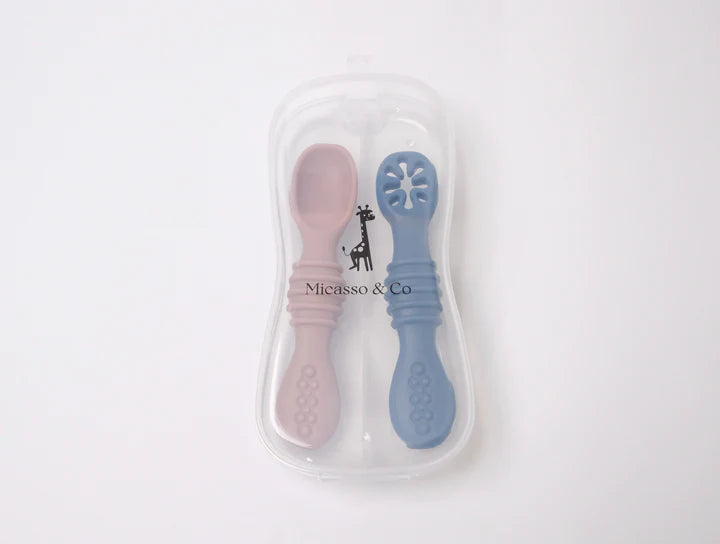 Micasso & co - Les cuillères d'apprentissage en silicone pour bébé, ensemble de 2