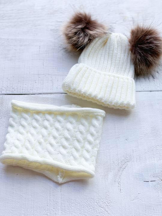 Mini-Bretzel - Ensemble tuque et cache cou en laine 6-24 mois