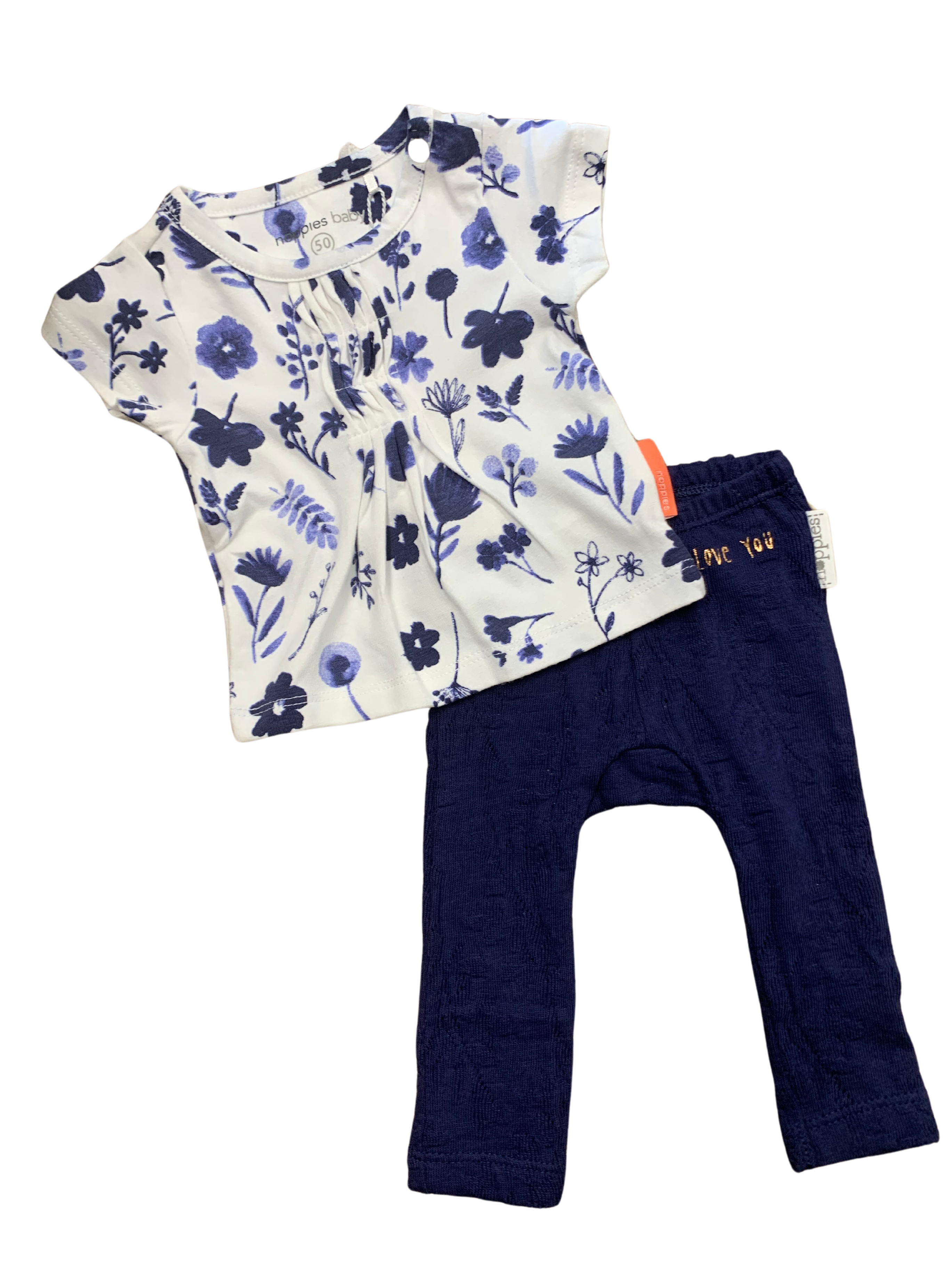 Noppies - Ensemble chandail à fleurs et legging marine, 0-1 mois