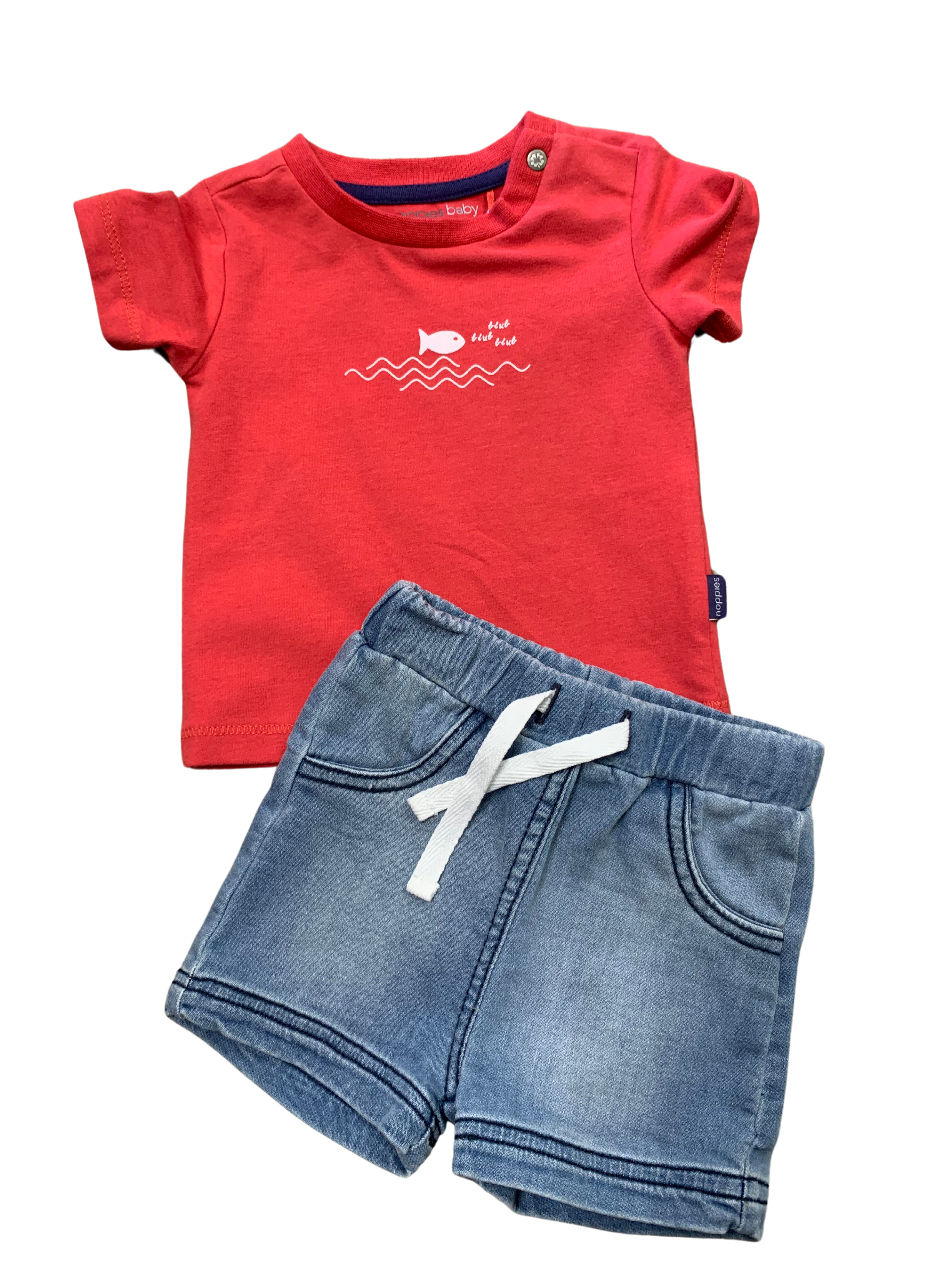 Noppies - Minymo - Ensemble chandail rouge et short de jeans 2-4 mois