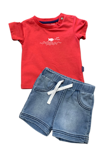 Noppies - Minymo - Ensemble chandail rouge et short de jeans 2-4 mois