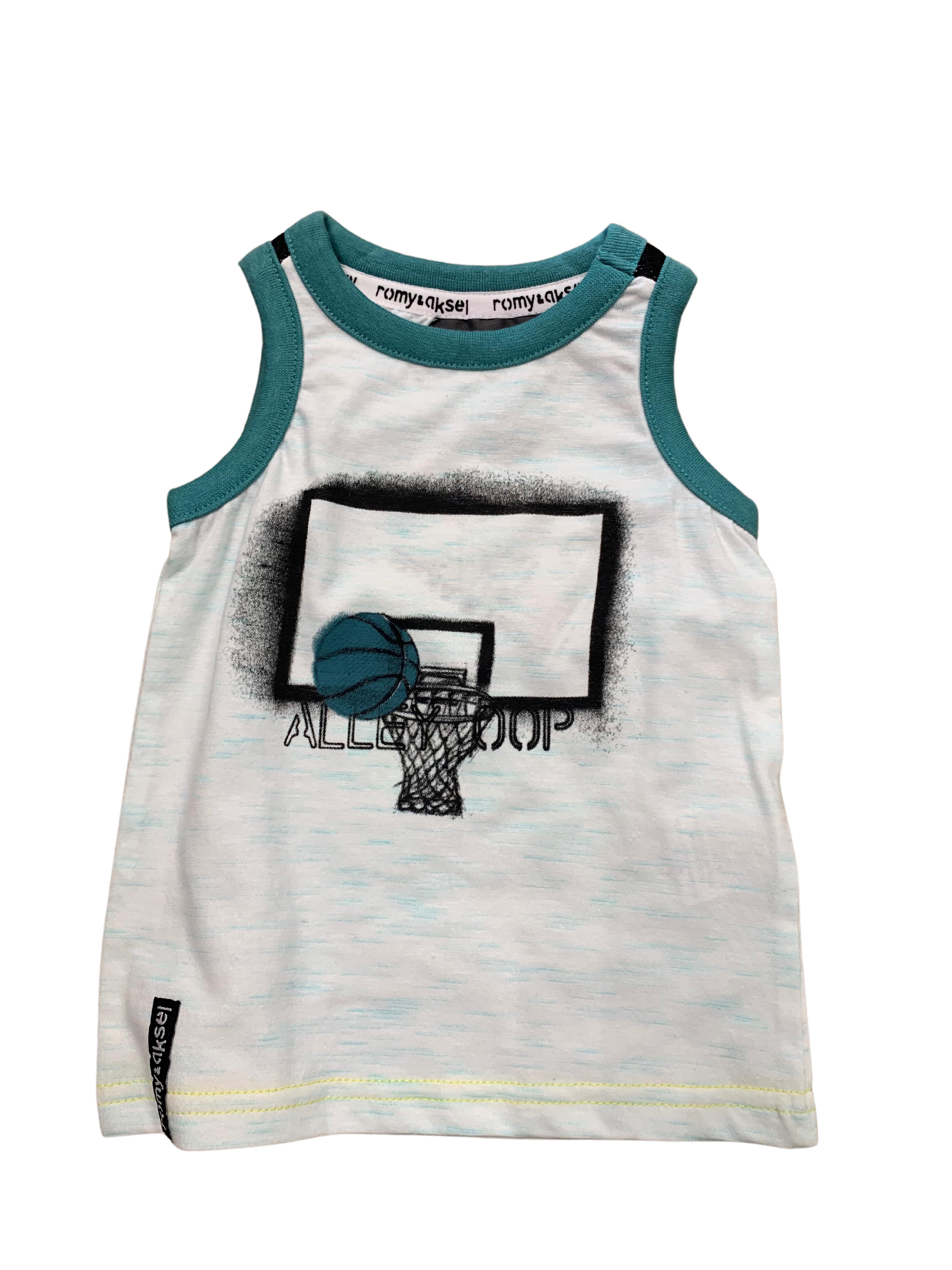 Romy et Aksel - Camisole turquoise basketball, 6 mois