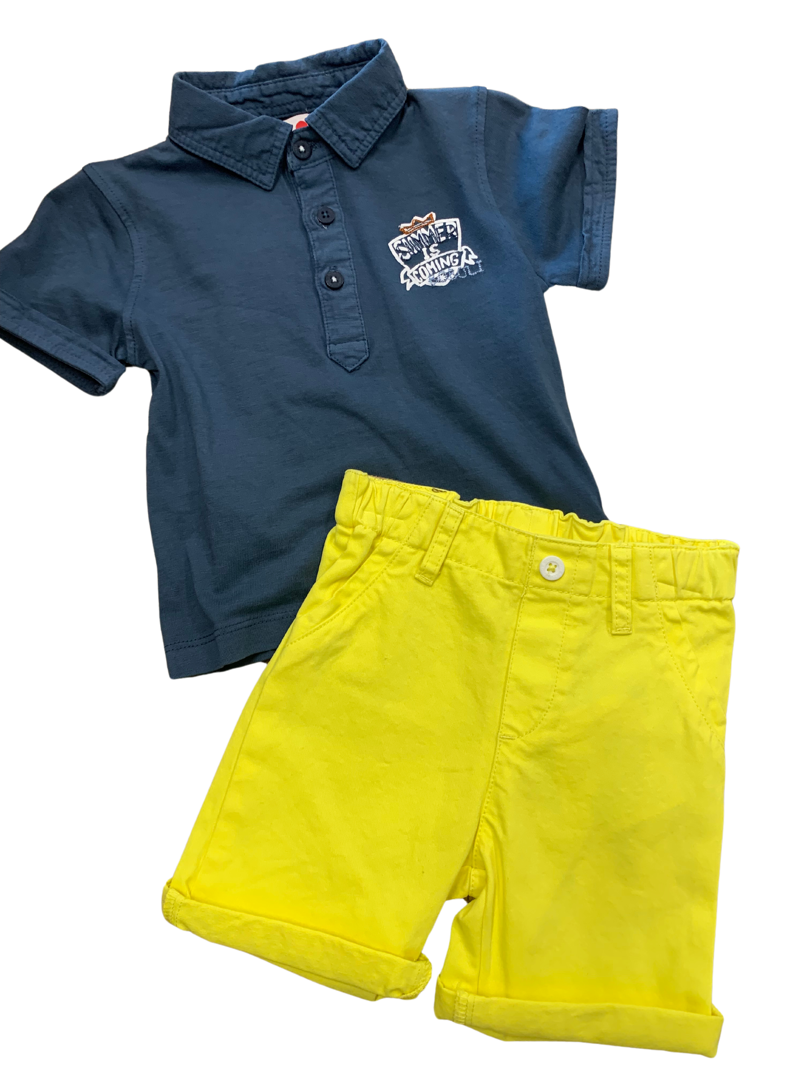 Boboli Billybandit - Polo marine et short jaune, 12 mois