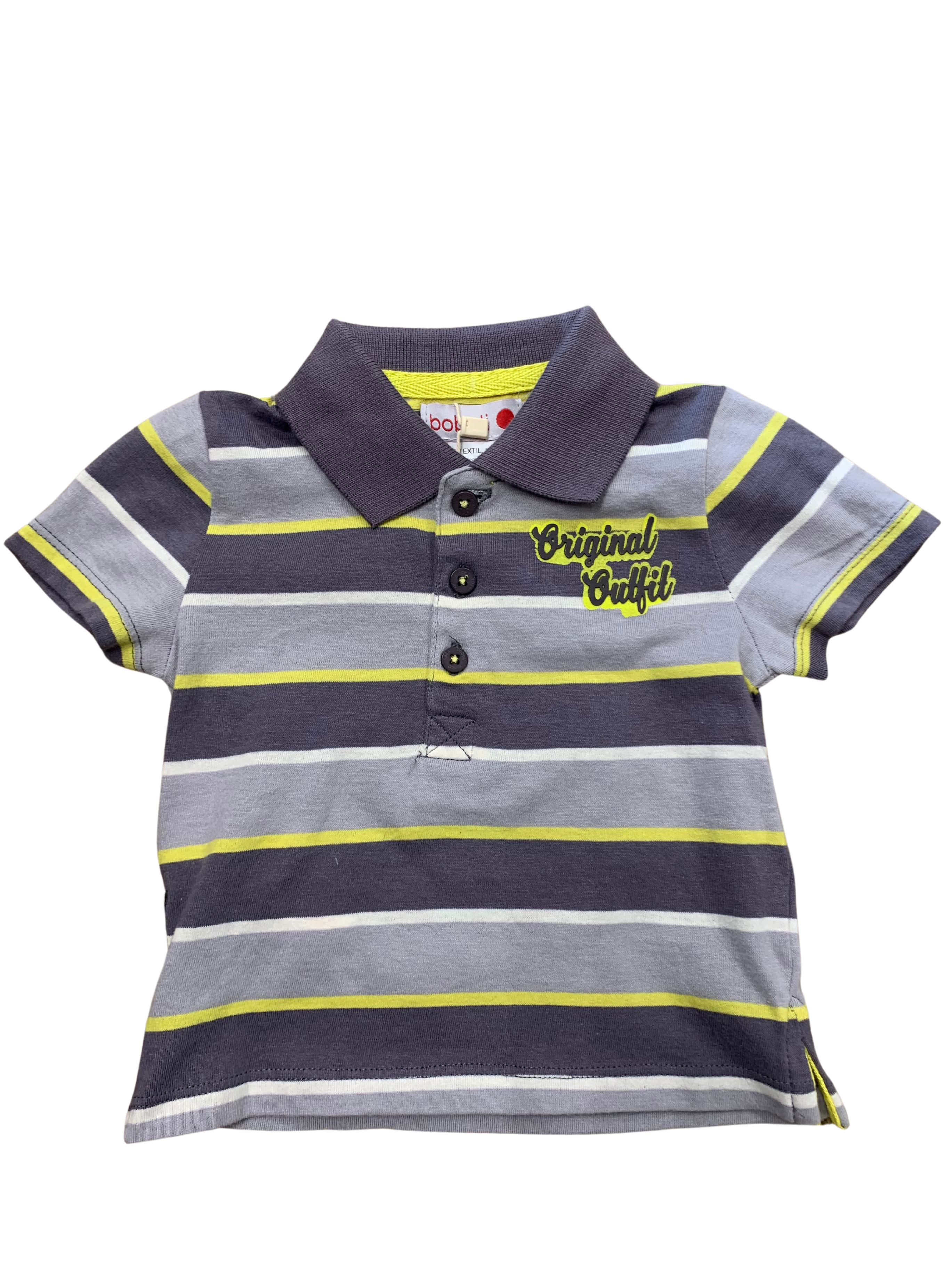 Boboli - Chandail polo ligné gris et jaune, 6 mois