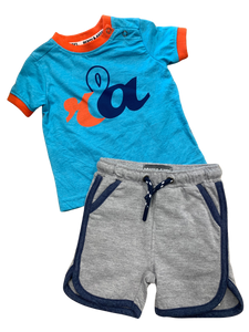 Romy et Aksel - Ensemble Chandail bleu et orange avec short, 3 mois