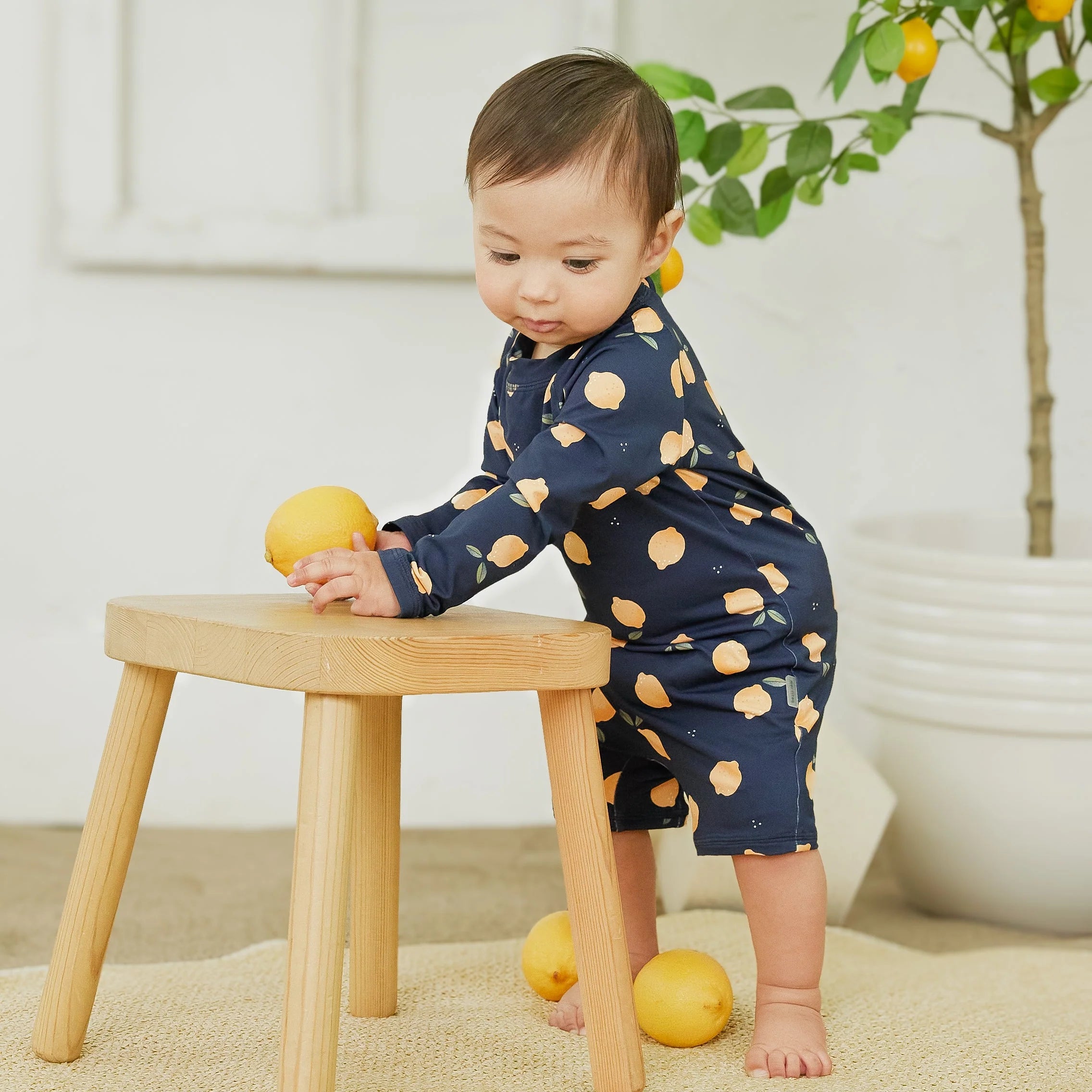 Petit lem - Combinaison de bain marine à imprimé de citrons