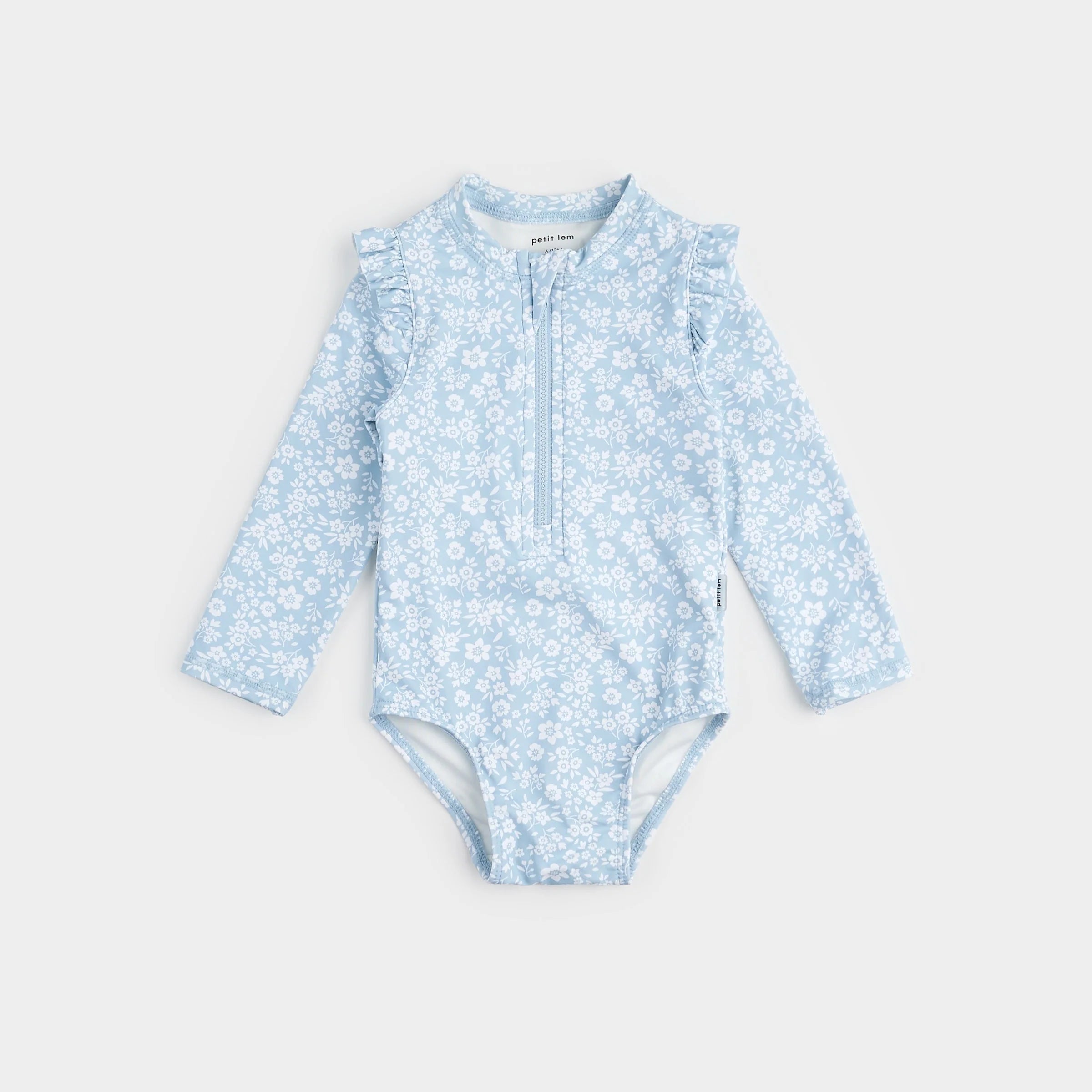 Petit lem - Maillot de bain manches longues bleu ciel à imprimé floral