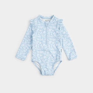 Petit lem - Maillot de bain manches longues bleu ciel à imprimé floral, 0-3 mois