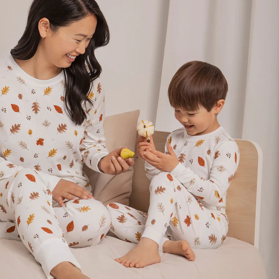 Petit lem - Ensemble pyjama blanc cassé à imprimé de feuilles