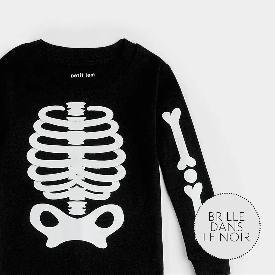 Petit lem - Ensemble pyjama noir à imprimés de squelettes phosphorescent