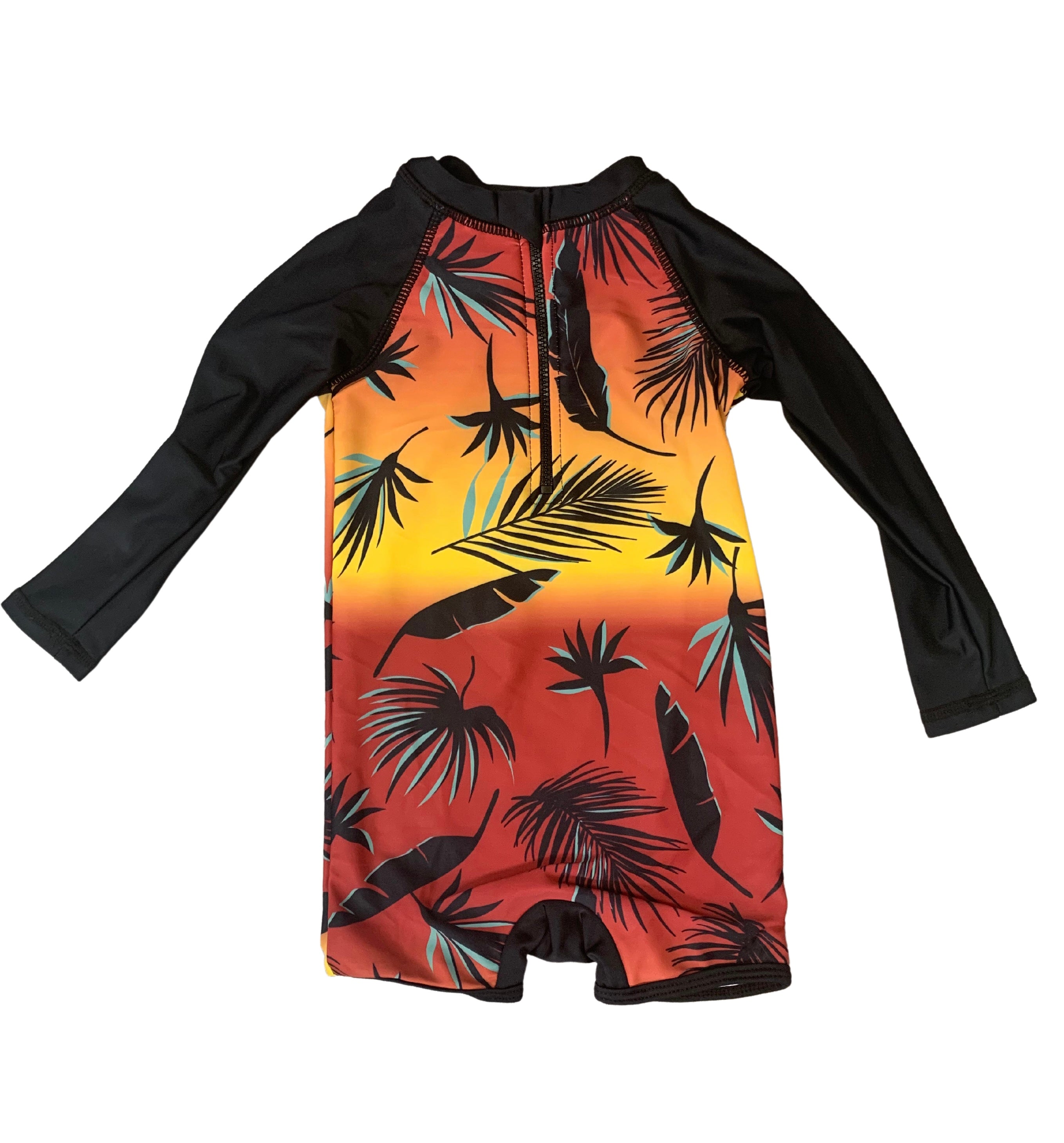 M.I.D - Maillot une pièce manches longues, rouge feuillage