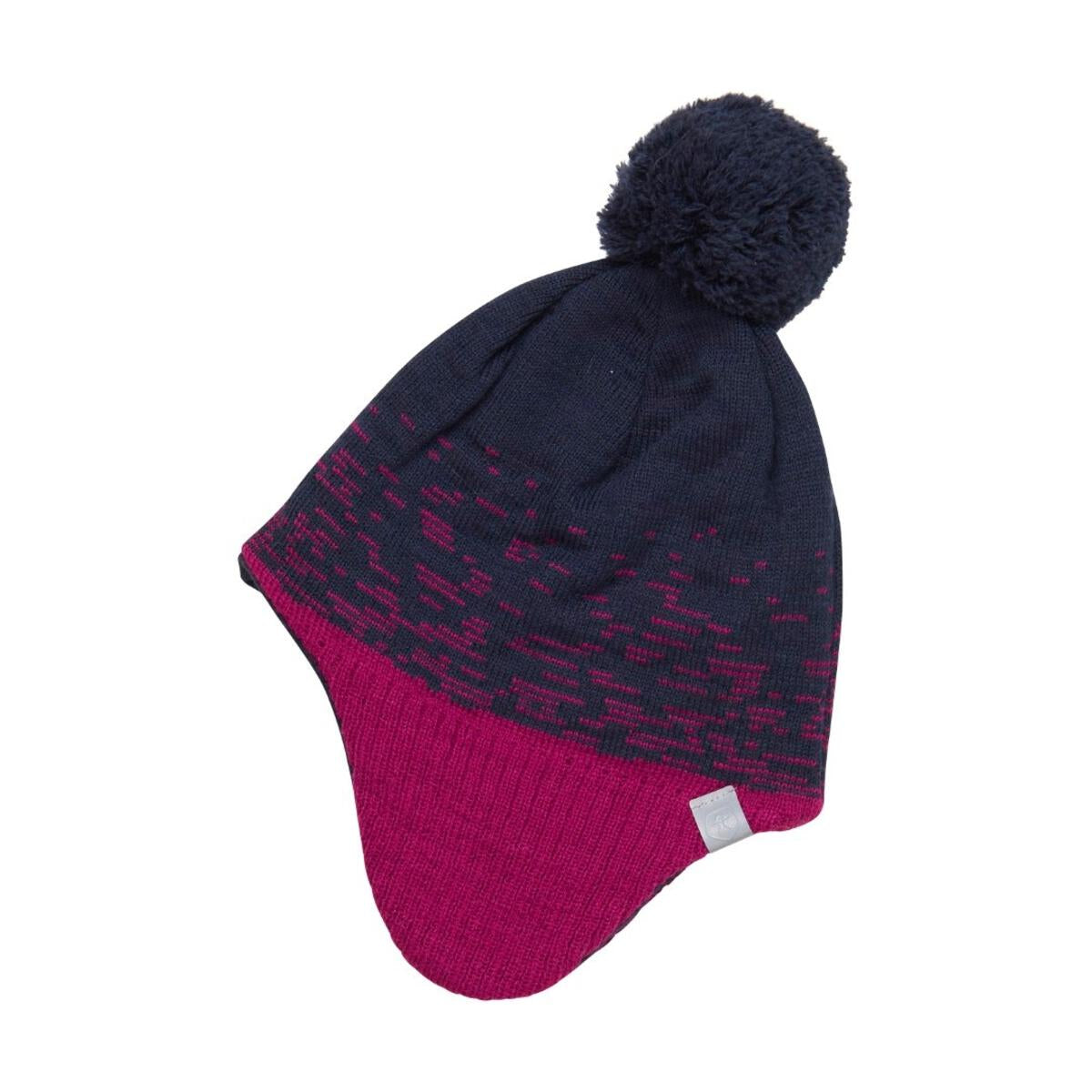 Color kids - Tuque en tricot hiver avec pompon, Marine et fuchsia