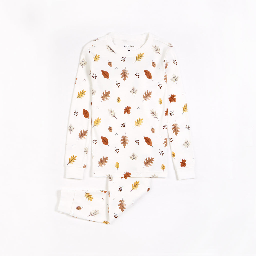 Petit lem - Ensemble pyjama blanc à imprimés de feuillages d’automne