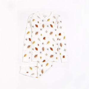 Petit lem - Ensemble pyjama blanc à imprimés de feuillages d’automne