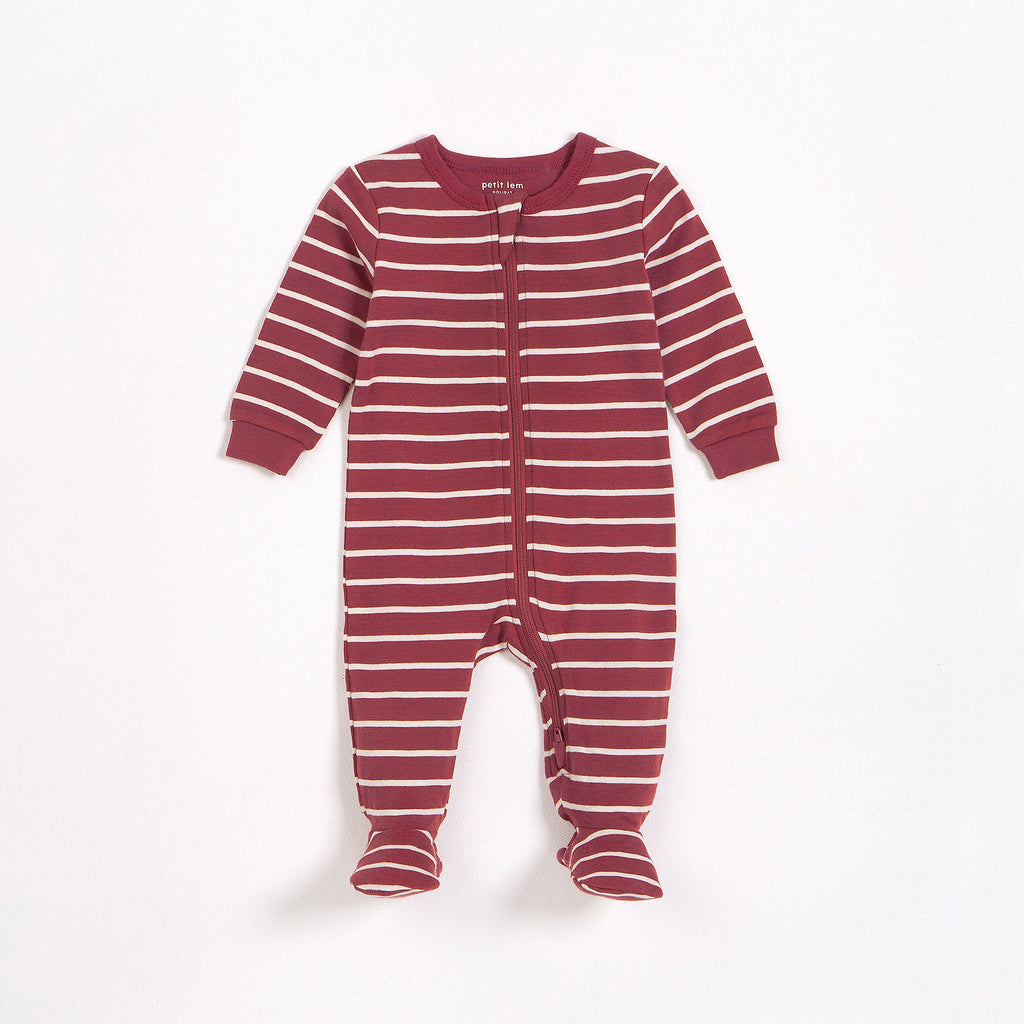 Petit lem - Pyjama à zip, rayures blanche et rouge