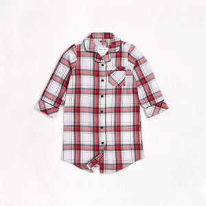 Petit lem - Chemise de nuit en flanelle à carreaux classiques rouge pour fille