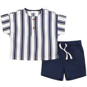 Petit lem - Ensemble chandail maches courtes avec short, Marine NB