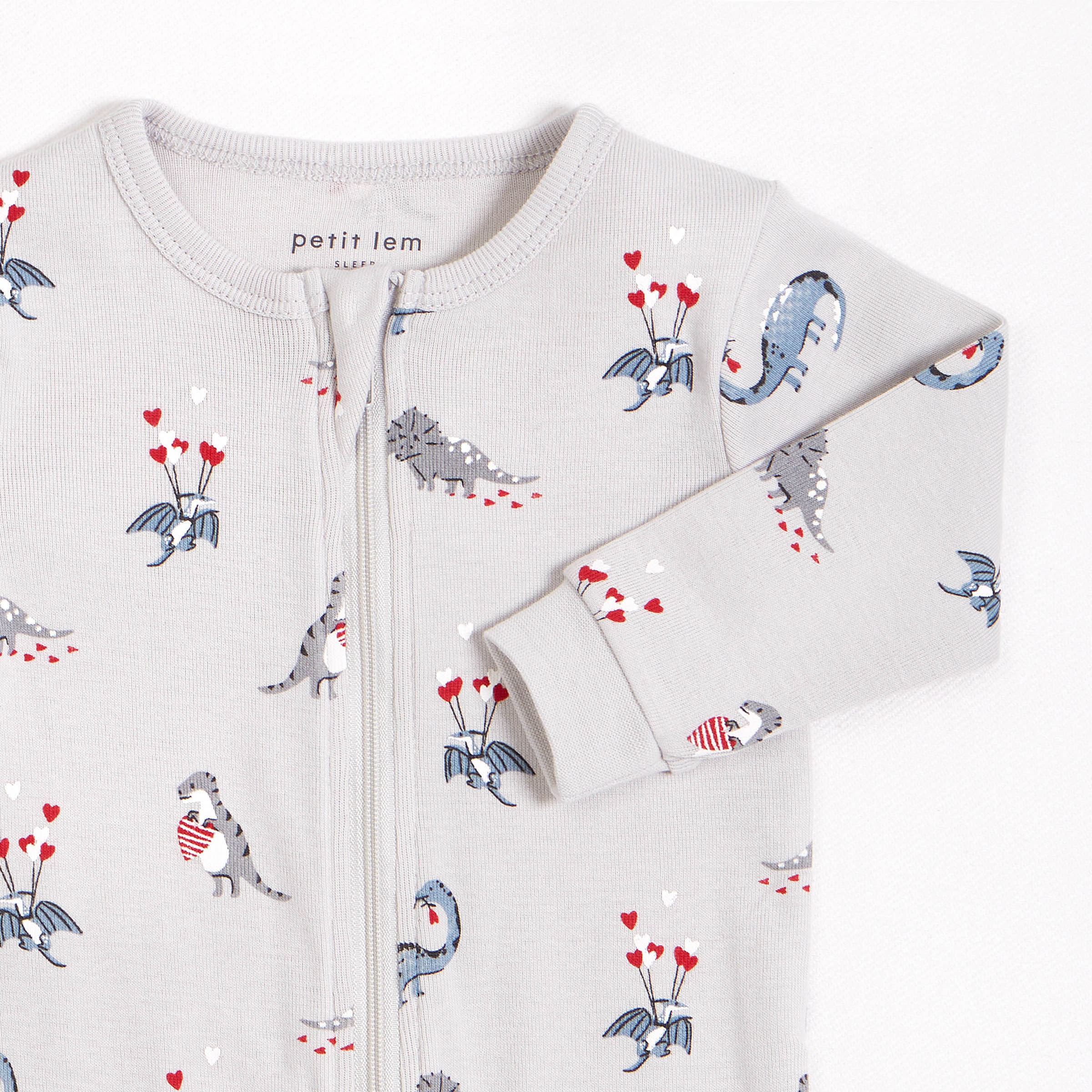 Petit lem - Pyjama gris claire à imprimé de  dinosaures amoureux