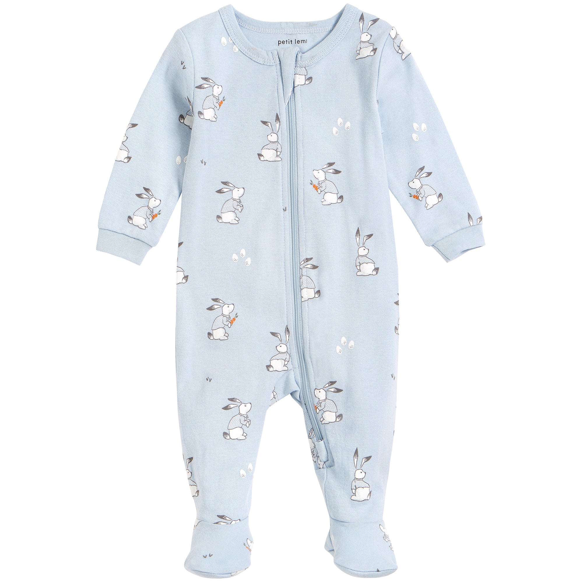 Petit lem - Pyjama à zip, bleu à imprimé Monsieur lapins
