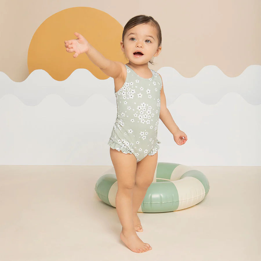 Petit lem - Maillot de bain sauge à imprimé floral