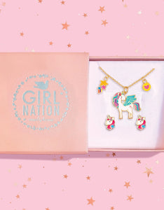 Girl nation - Ensemble cadeau collier et boucles d'oreilles, licorne