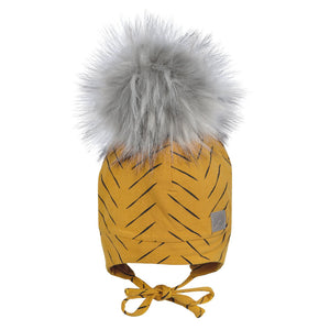 Perlimpinpin - Tuque avec oreilles et pompon, chevron chai