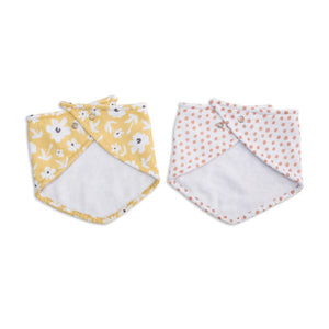 Lulujo - Duo Bavoirs Bandana -   Fleurs sauvages jaunes et points