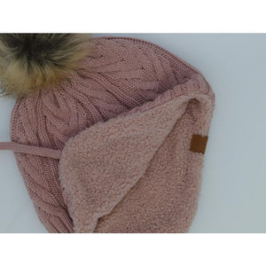 Calikids - Tuque à pompon avec attache laine doublées, rose