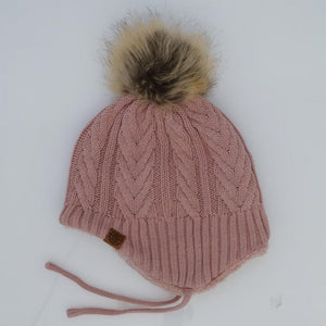 Calikids - Tuque à pompon avec attache laine doublées, rose