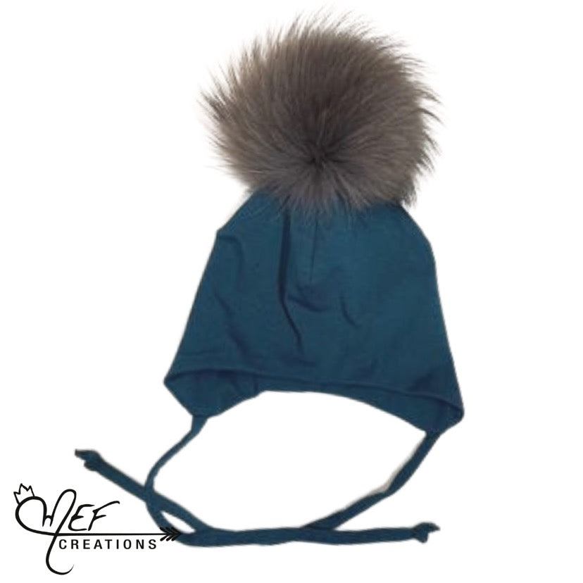 M.E.F Créations - Tuque à pompon doublée en coton avec attache - Pétrol