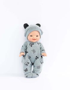 VÊTEMENTS DE POUPÉE - PYJAMA ET BONNET OURSON GRIS