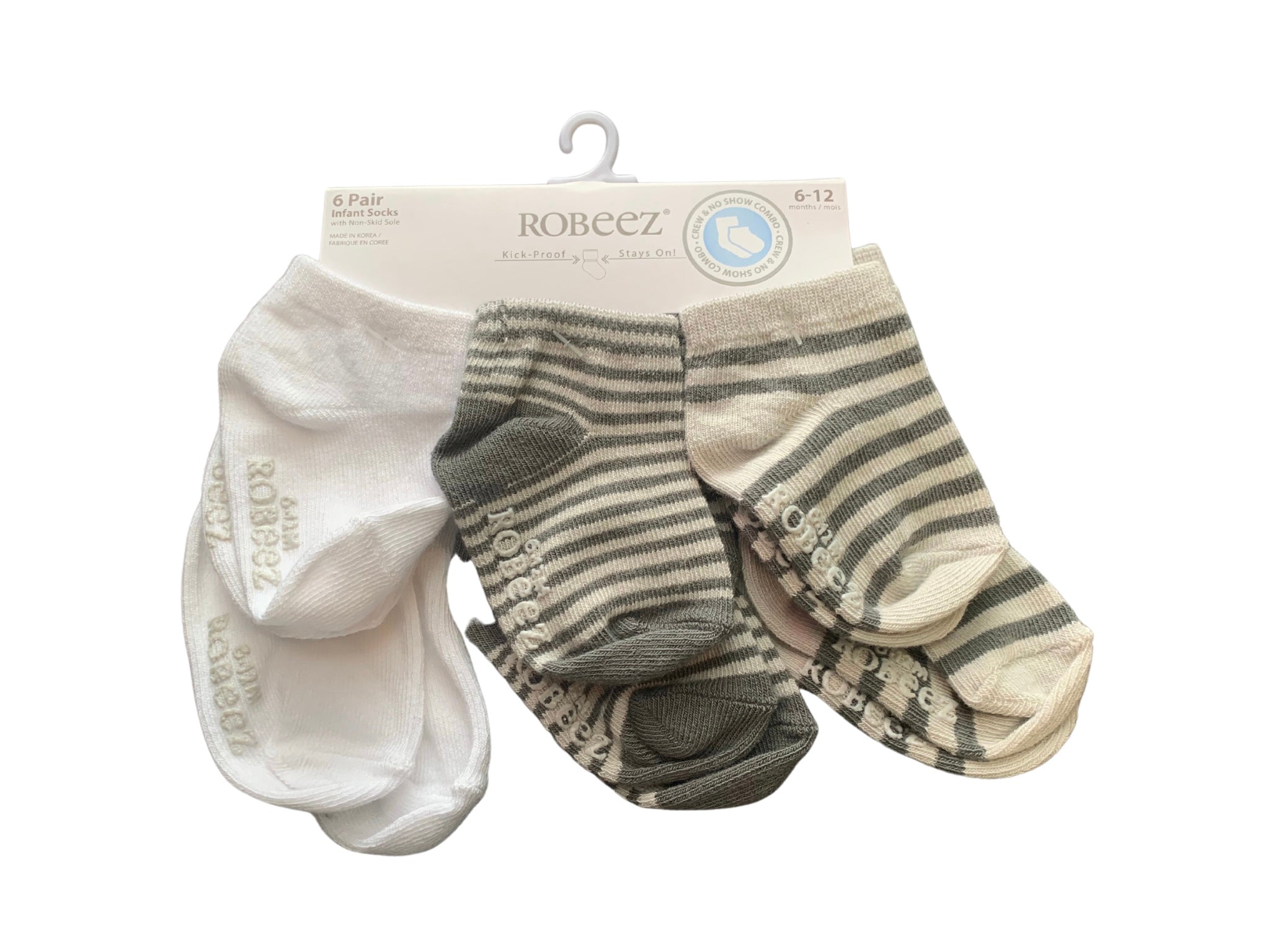 Robeez - 6 paires de chausettes blanc et gris