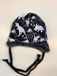 MEF créations - Tuque doublée pour l’hiver avec attache - dino noir