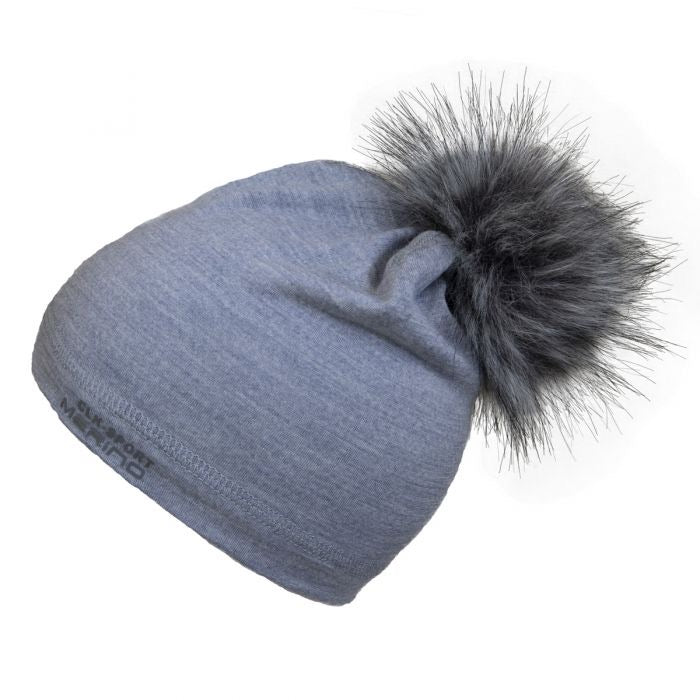 Calikids - Tuque coton mérino gris avec pompon