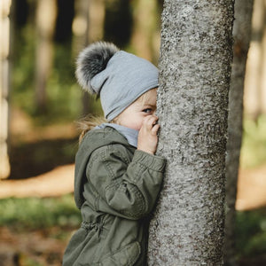 Calikids - Tuque coton mérino gris avec pompon