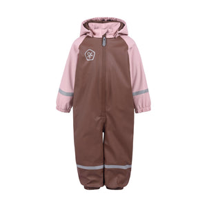 Color kids - Habit de pluie double en polar une pièce, marron et rose 6 mois